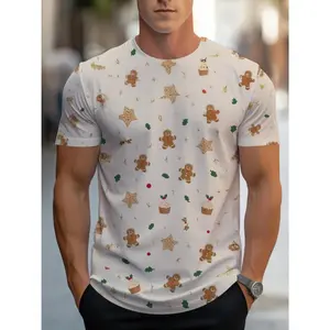 Men'S Lightweight T-Shirt Featuring a Festive Gingerbread Print, Perfect for Home Gatherings And Casual Wear in The Living Room Or Dining Space