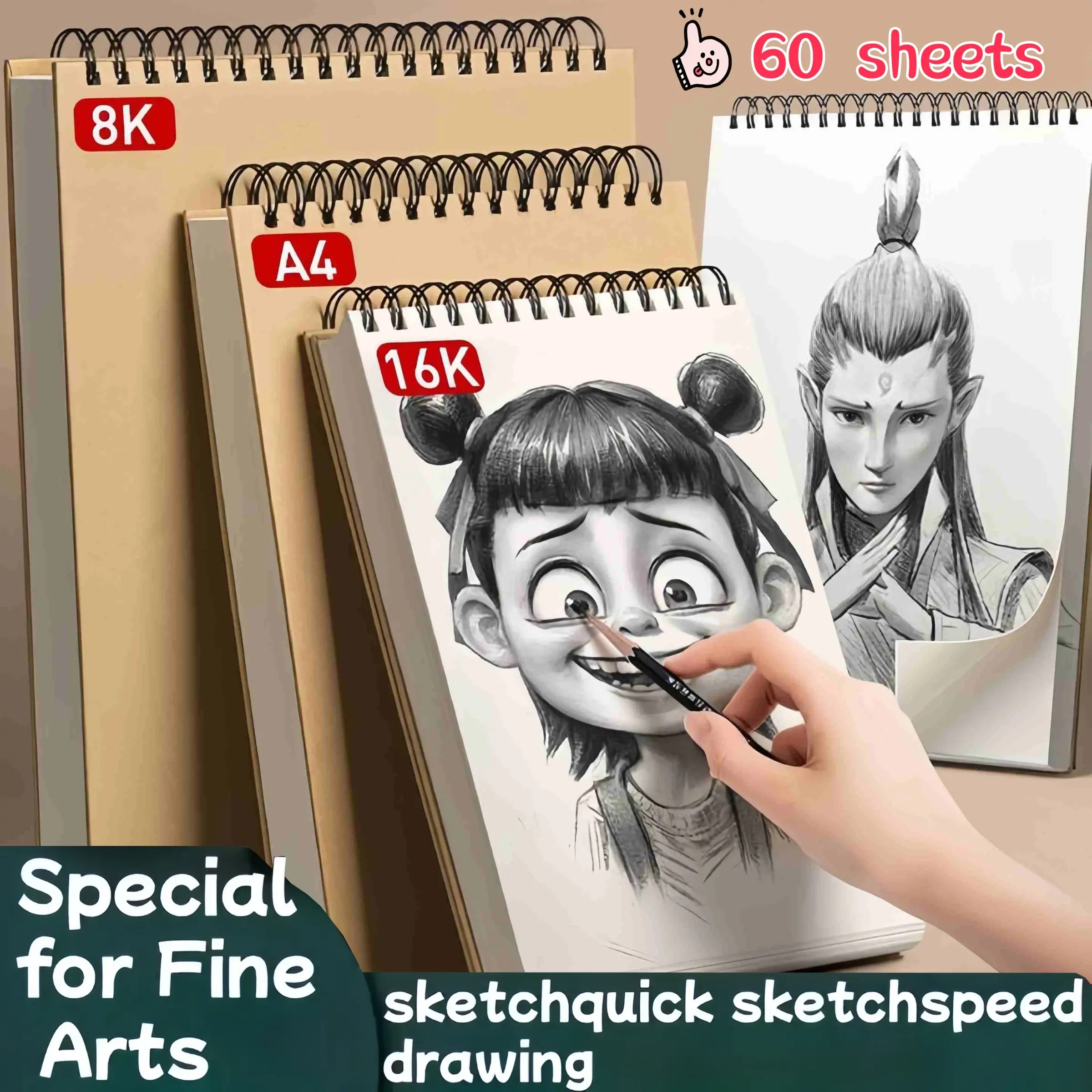1pc Premium Black Art Sketchbook - Durable Drawing Pad, 8K, A4, 16K ...