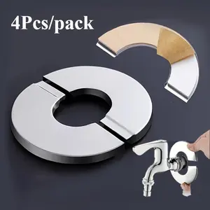 4 Self-Adhesive Chrome Floor and Ceiling Split Flanges, Easy Installation Durable Metal Pipe Wall Covers, Modern Home Decor Aesthetics, Bathroom Accessories