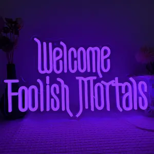 Welcome Foolish Mortals Neon Sign USB Powered LED Wall Light Gothic Horror Halloween Party Haunted House Room Decor – 9.45 x 16.14 inch