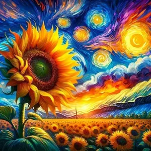 Sunflower & Starry Night Pattern DIY Diamond Arts Colorful Painting Kit without Frame, DIY 5D Diamond Arts Colorful Painting Kit for Beginner, Beginner Friendly