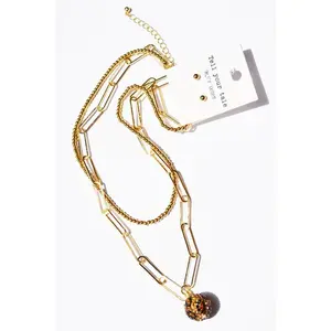 Leopard Ball Chain Layer Necklace Set