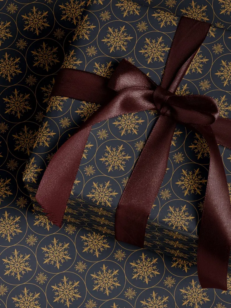 Snowflake Wrapping Paper Holiday Gift Wrap Snowflake Gift Wrap Elegant Christmas Gift Wrap Seasonal Gift Wrap Gold Gift Wrap Blue