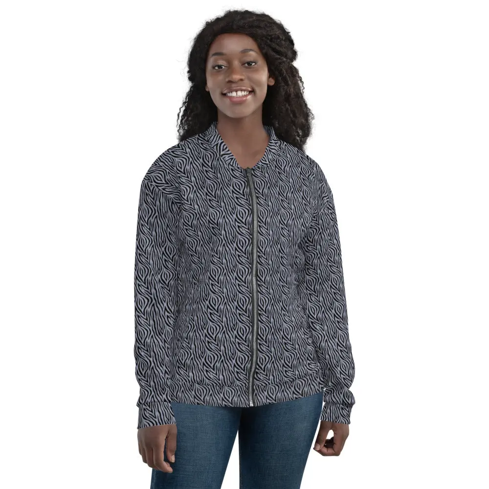 Recycled Unisex Bomber Jacket - Grey Zebra - Women