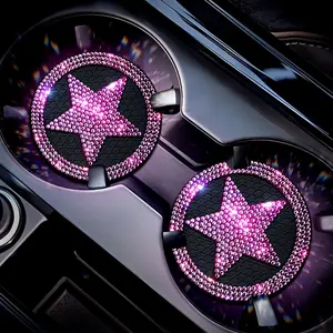 Bling Cup Holder Coasters for  2 Pack Non-Slip Cup Holder Embedded Decorative Coasters Shiny  Pink Rhinestone  Interior Accessories for Women