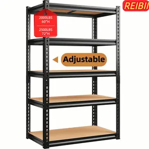 REIBII 2000LBS Garage Shelving Storage Shelves Heavy Duty 5-tier Metal Shelving Units For Garage Shelves 60" H X 28" W X 12" D, Adjustable Utility Shelf Rack For Kitchen Warehouse Basement Pantry Utility Rack Shelf, Black, Standing Shelf