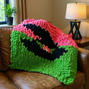 Wicked Theme Chunky Knit Blanket in Vibrant Green and Pink Colors for Cozy Home Decor