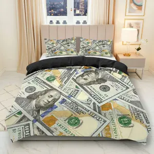 3PCS Duvet Cover Set, 1 Duvet+2 Pillowcases(Without filler), Money Dollar Luxury Design Modern Chic Theme, Christmas Bedding Set, Dollar Print Comfortable Suitable for Decoration Bedroom Living Room Hotel Dorm.