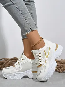 Women's Fashion Comfortable New Thick Sole Round Toe Lace-Up All-Season Athletic Running Shoes, Athletic Running Trainers, Breathable Mesh Casual Sports Sneakers, Fashionable Running Shoes