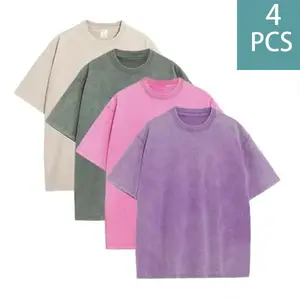 4 Pack Vintage Washed Loose Fit Short Sleeve Tee Multicolor Combo Streetwear Casual graphic tee t shirts for men 90s graphic tees