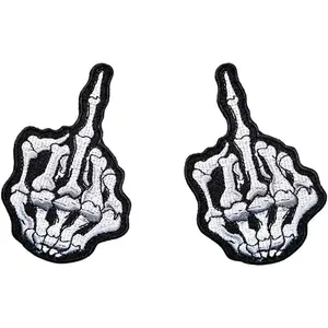 Patches for Jackets - 2 count Skeleton Middle Finger Shirt  Patches for Vests - Men Ghost Rider Club Clothes Patches - Hook Embroidery Punk Skull Middle Finger Backpack Patches