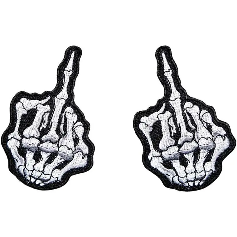 Patches for Jackets - 2 count Skeleton Middle Finger Shirt  Patches for Vests - Men Ghost Rider Club Clothes Patches - Hook Embroidery Punk Skull Middle Finger Backpack Patches