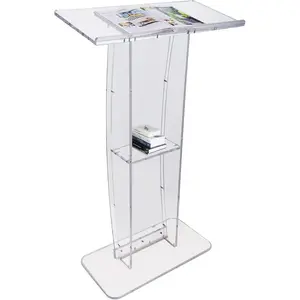 VEVOR Acrylic Podium, 47 Acrylic Podium Stand with Wide Reading Surface Storage Shelf, Floor-Standing Clear Pulpits Acrylic for Church Office School, BlackVEVOR Super Brand Day