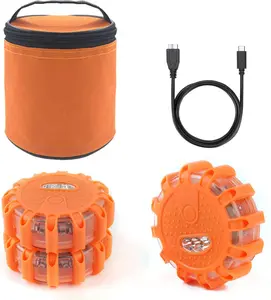 USB Rechargeable Oval LED Road Flares Emergency Lights-Roadside Warning Car Safety Beacon Flashing Disc Flare Kit with Magnetic Base for Vehicles & Boat | 3 Beacon Disc Pack  Trailer Taillight