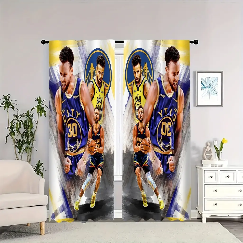 Warriors Curry basketball-themed indoor curtains, blackout, heat-insulating, and soft, suitable for home décor.