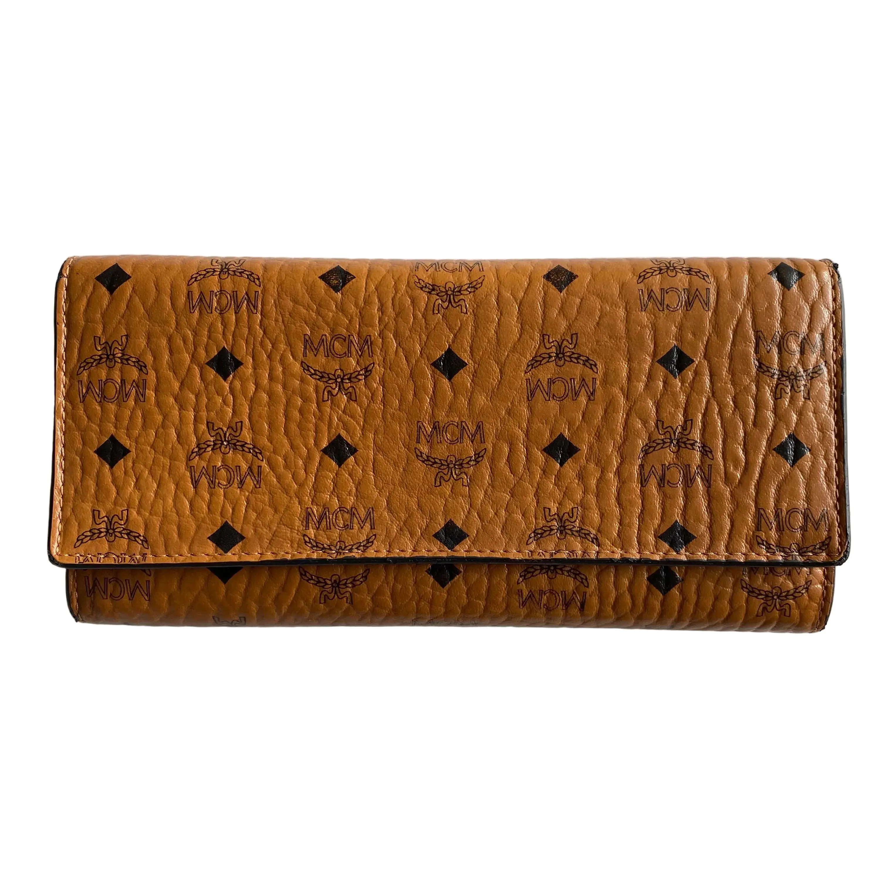 Pre-owned MCM Visetos Small leather goods FINAL SALE NO RETURN CANCELLATION cognac long wallet Authentic with COA 75x38x08