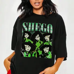 Vintage Villainess Green & Black Graphic Tee, Retro Sci-Fi Anti-Heroine Shirt, 90s Cartoon Vibes
