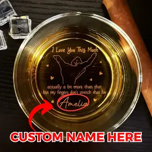 I Love You This Much - Personalized Wine Glass High quality laser engraved whiskey glasses, Personalize your handwriting Gifts for couples, Home Decor & Gifts, Funny gift for men and women, Drinkware, Halloween