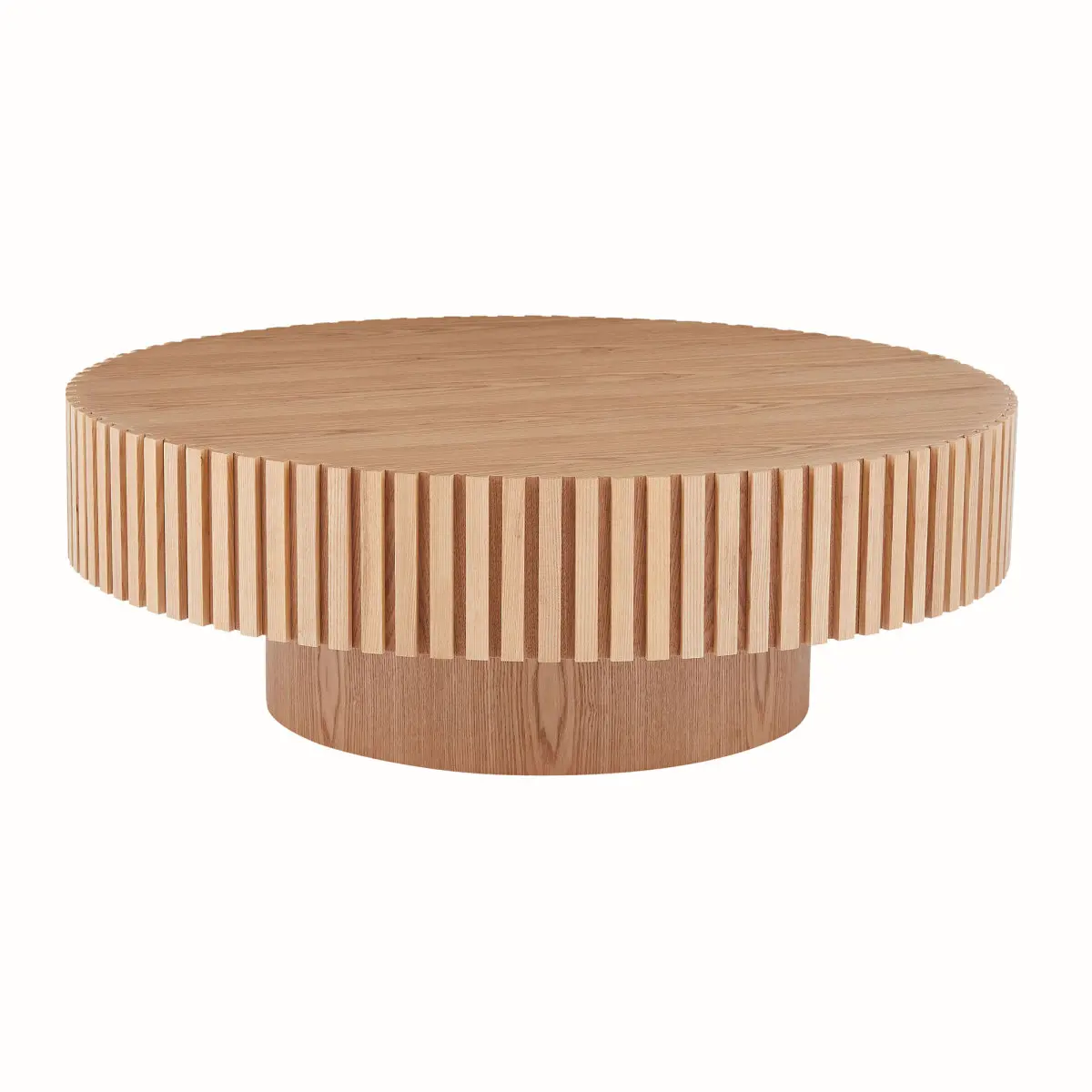 Natural Wood Coffee Table 39.37 MDF coffee table Modern Handcraft Drum Coffee Table  Circle Coffee Table for Living Room,ASH