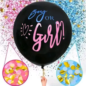 Gender Reveal Confetti Balloon 36 Inch Black with Confetti for Baby Shower Party Decorations