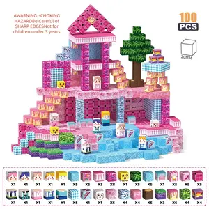 100pcs Magnetic Building Blocks Set, Princess Castle Toy for Girls, Montessori Sensory Play, Stem Education Gift for Kids