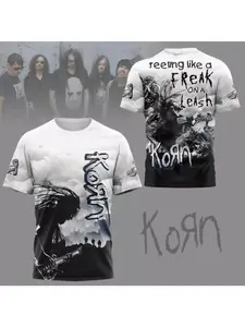 2026 Hot Selling Rock Band Korn Graphic T-Shirt, Men's Short-Sleeve, 3D Print, Unisex, Hip Hop Trendy Short-Sleeve T-Shirt, Y2K Top, Loose Streetwear Men's Clothing