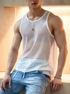Summer European Men's Sporty Solid Color Mesh Top, Slim Fit Sleeveless Vest, Breathable and Comfortable, Ideal for Active Wear