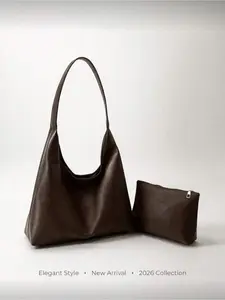 Korean Minimalist PU Leather Tote Bag Set Retro Multi - functional Shoulder Handbag with Coin Wallet for Mothers Large Capacity Commuting Shopping School Supplies Bag Student Backpack Back to School