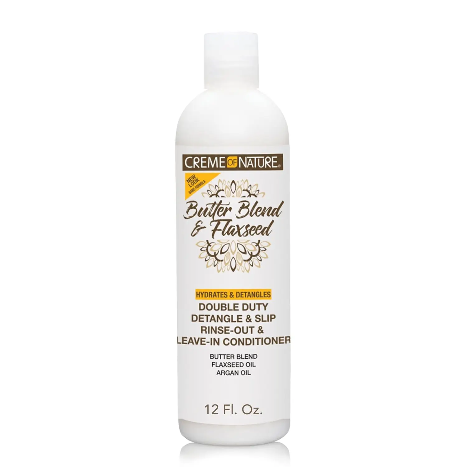 Creme of Nature Double Duty Nourishing Liquid Conditioner - 12 oz Rinse-Out/Leave-In Butter Blend with Flaxseed & Argan Oil, Alcohol-Free Detangling Slip Formula for Adult Textured Hair, Moisturizing, Shine-Boosting, Strengthening Locks, Curly Locks, Hair