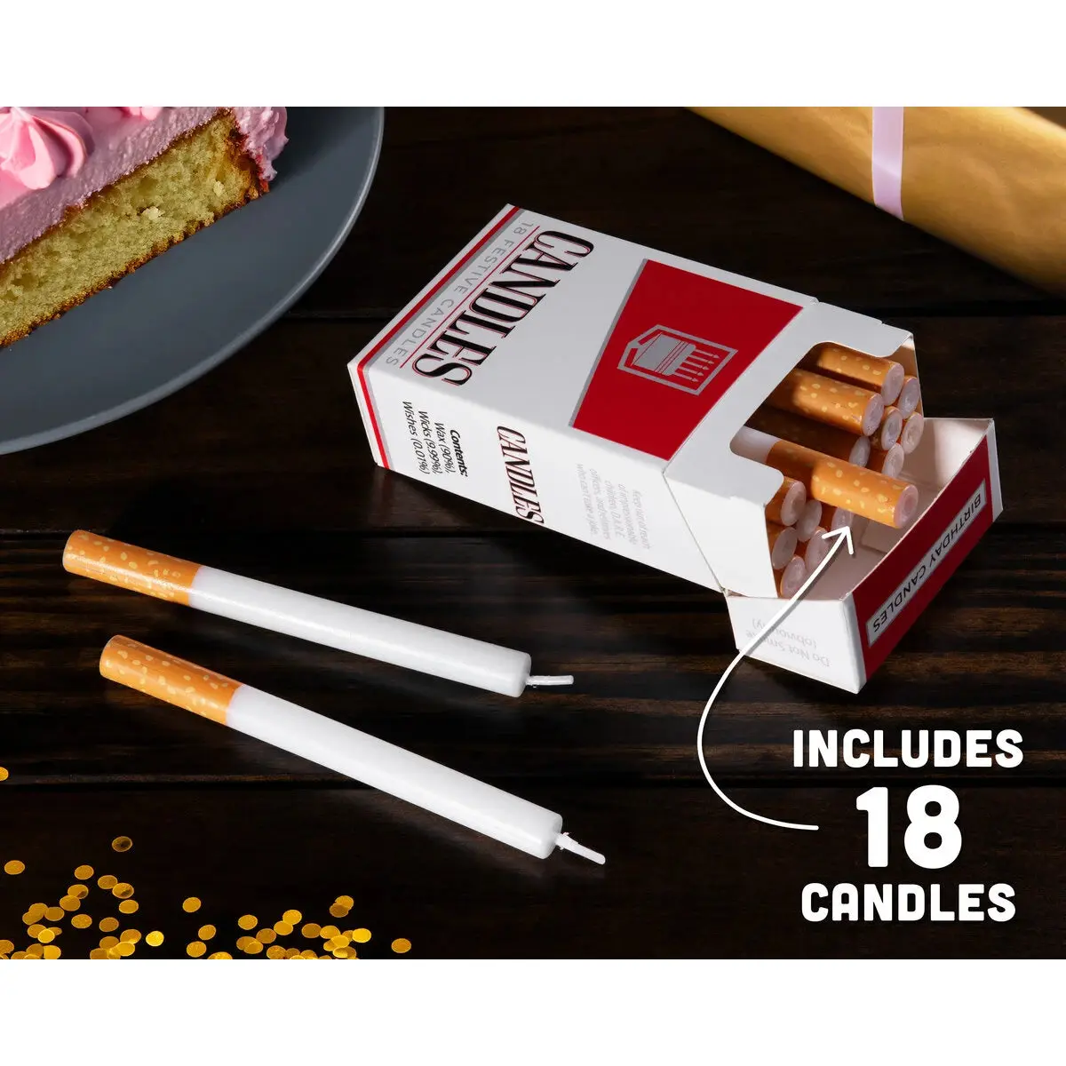18 cigarettes Cigarette Candles - Pack of 18 Birthday Candles with Novelty Box Design &  Clever Jokes for Festive Celebrations