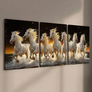 Wooden Framed Horse Canvas Pattern Painting, 3 Counts/set Modern Art Design Animal Pattern Wall Art, Wall Decor for Home Living Room Bedroom Office