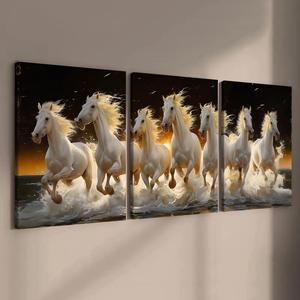wooden framed horse canvas pattern painting, 3 counts/set modern animal pattern wall art, wall decor for home living room bedroom office
