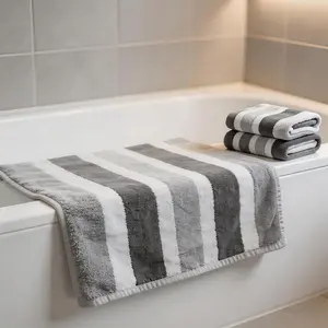 8-Piece Microfiber Towel Set, Ultra Soft & Highly Absorbent Bath Towels, Quick Dry Bathroom Towels Set, Grey Striped