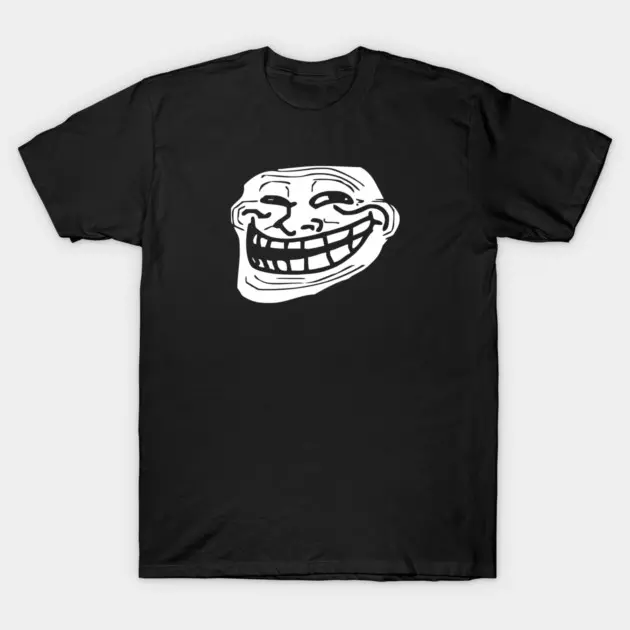 Iconic Classic Troll Face Meme Trollface Black T-Shirt, Retro Early Internet Edgy Vibe Crew Neck Short Sleeve Tee, Nostalgic Old Web Culture Streetwear Top, Retro Gift For 2000s Netizens