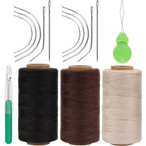 and Thread for Hair Extensions 3 Rolls Hair Weave Sewing Threads with 10 count C J I Shape Curved Upholstery  for Hand Sewing, Hair Extensions, Making Wigs DIY (10+3, 3Color)