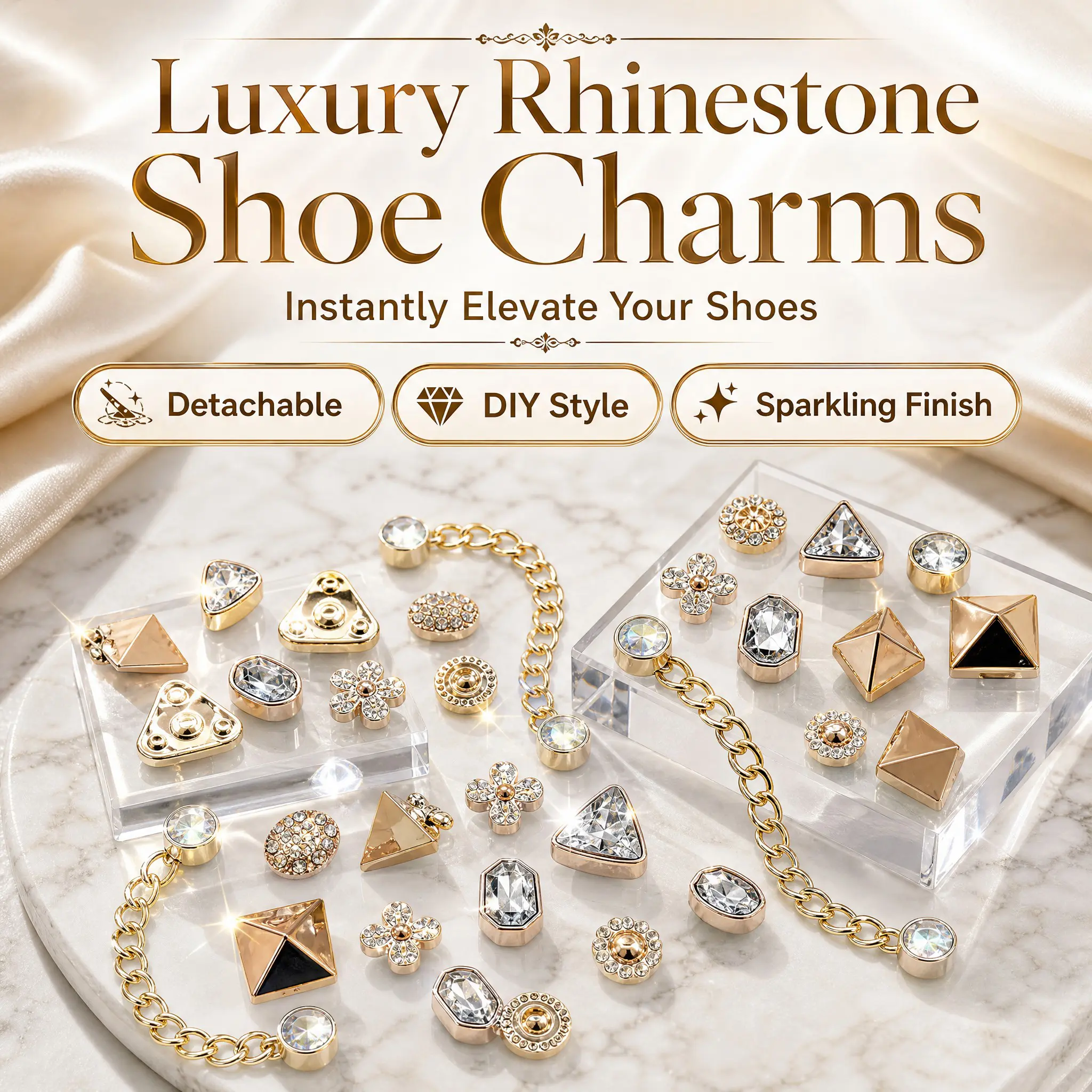 26PCS Bling Rhinestone ABS Shoe Charms Set, Clog Shoes Buckles Decorations DIY Shoe Clips Accessories Decor Fit Women Hole Garden Shoes Sandals Slides Slippers Beach Bag Xmas Halloween Birthday Party Gifts