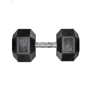 Fitness equipment  Dumbbells Rubber Coated Cast Iron Hex Black Free Weights 60 75lb Dumbbell Single Strength training