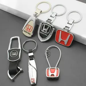 3D Metal & Leather Car Keychain Key Ring Chain, Auto Styling Accessory for Honda Models, Durable Design, Perfect Gift Option