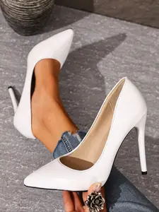 Women's White Patent Leather Pointed Toe Stiletto Pumps, Pure Fairy-Chic Style, Perfect for Wedding & Party Outfits,White Patent Stiletto Pumps, Pointed Toe High Heels,Party Chic High Heels.