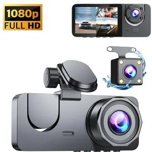 3-Channel Dash Cam 1080P Full HD, Night Vision Front & Rear, Loop Recording, G-Sensor, 24/7 Recording, Accident Detection, Parking Monitor
