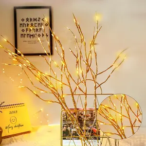 2 Pack Led Branch Light  Operated Lighted Branch Vase Filler Willow Tree Artificial Little Twig Power Golden 30 Inch 20 LED for  Romantic Decoration (-Warm White)