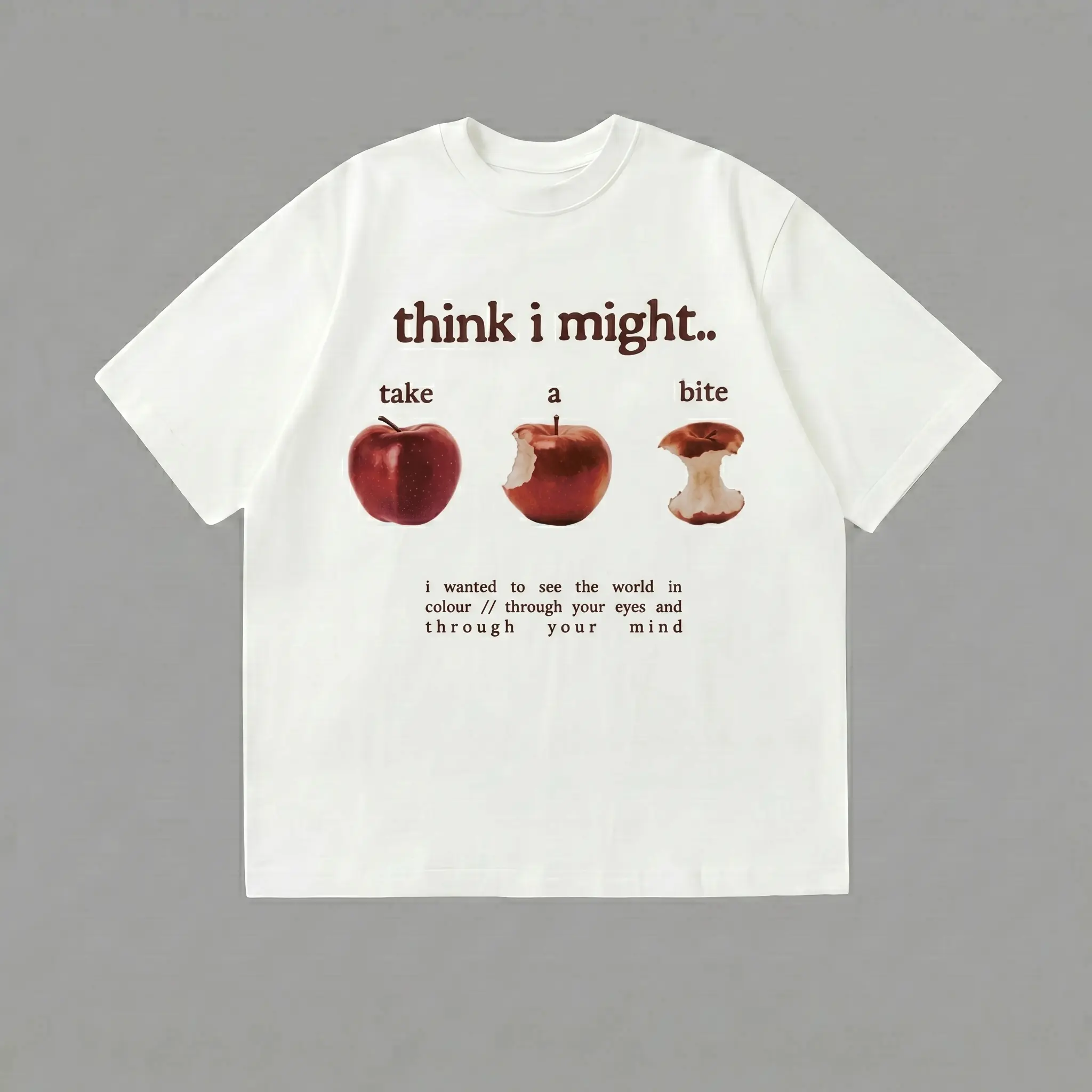 Apple Think I Might Take A Bite Graphic T-Shirt Retro 90s Grunge Vintage Funny Animal Lover Gift Cute Soft Aesthetic Tee Natural Inspired Y2K Streetwear
