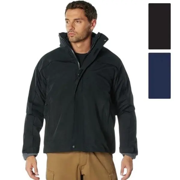 ROTHCO Men's 3-in-1 All-Weather Jacket - Waterproof Nylon, Removable Fleece Liner, Stowaway Hood, Multiple Snap Pockets, Fitted, Preppy, Bomber, Fabric, Mesh, Menswear, Coats, Shell, Plain, Breathable, Long Sleeve, Zipper, Hook And Loop, Removable Liner,,