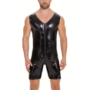 European And American Men'S Mirror-End Bodysuit with a Sexy Zipper Opening, Odorless, And True to Size