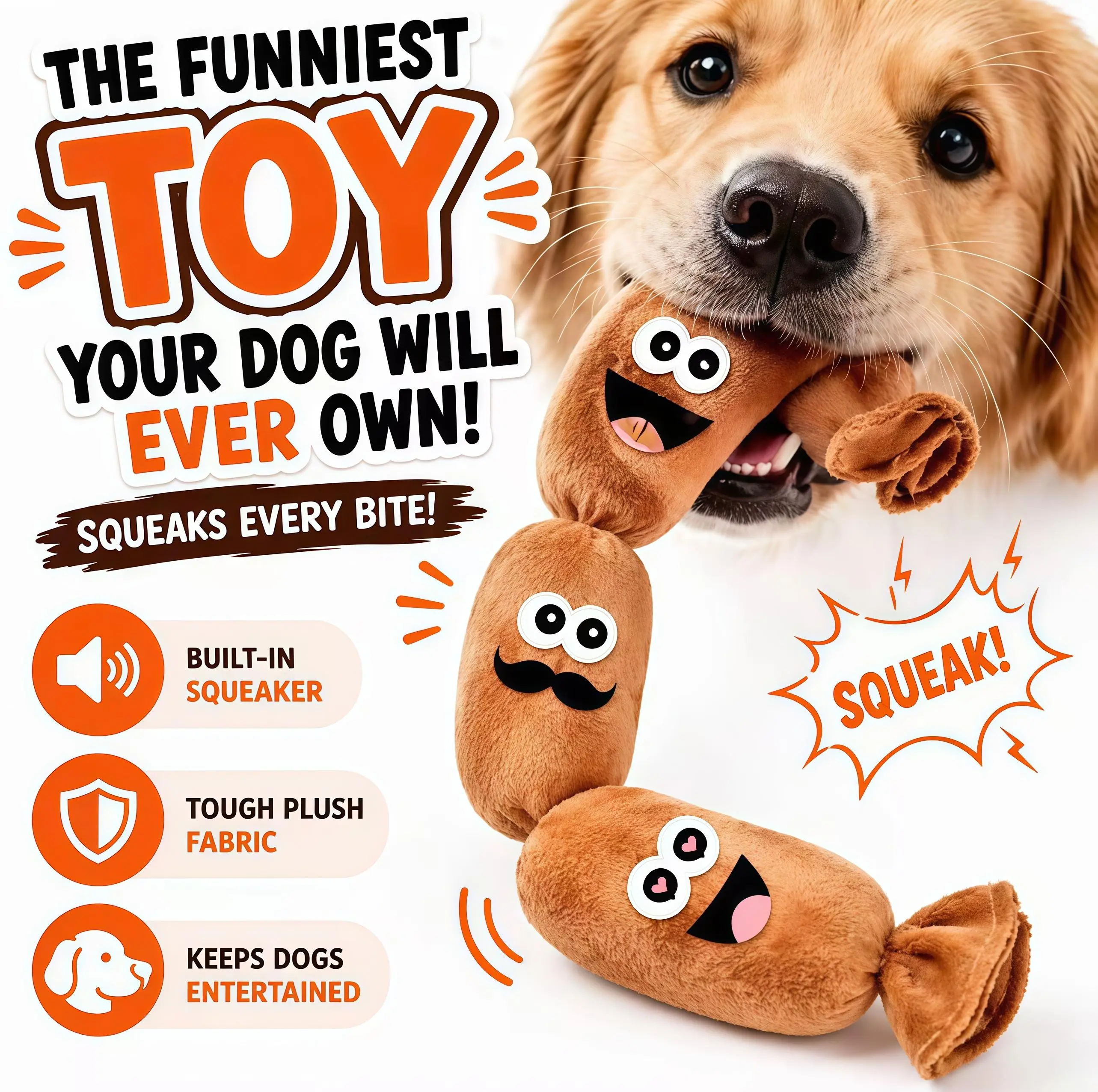 Sausage-Shape Food-Themed Interactive Plush Dog Toy - Built-In Squeak Toy, Soft Plush Fabric, Universal Boredom-Relief Accessory for Encouraging Play Activity, Interactive Plush Toys, Food-Themed Plush Toy