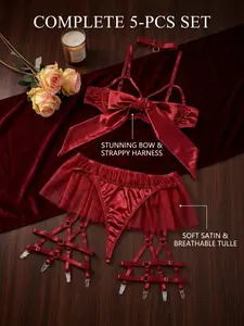 Silvina’s Day Women’s Red Satin Bow Sleepwear Set – Sexy Cami Nightwear, Soft Stretch Breathable Lingerie, Lightweight & Sweat-Wicking, Perfect for Valentine’s Day, Birthday & Special Nights