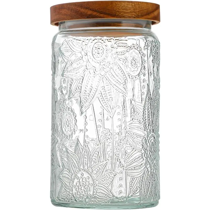 MIUVA 24/34 OZ Glass Storage Jar with Airtight Bamboo Wooden Lids, Vintage Retro Food Container Canisters for Kitchen Counter, Pantry, and Storage
