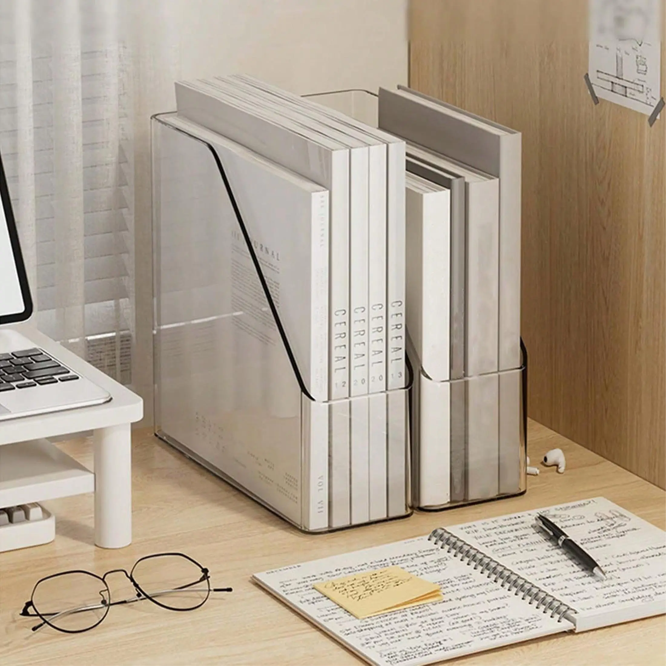 Clear Desktop Open Book Storage Box, 1 Count Desktop File Storage Box, Desk Organizer for Home Office School, Desk Organisers & Accessories