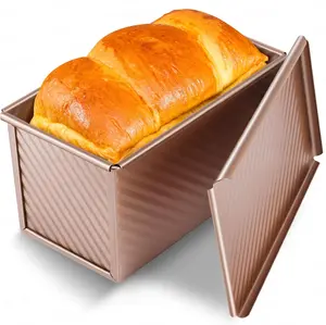 Pullman Loaf Pan with Lid, Premium 1 Lb Dough Sandwich Nonstick Bread Pan with Lid for Homemade Bread, Heavy Duty Carbon Steel Corrugated Pullman Toast Box with Cover for Baking, Bakeware Yupjlia
