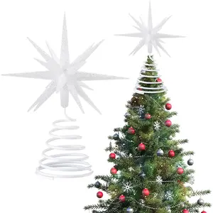 White Christmas Tree Topper 3D Starburst Star Tree Topper White Glitter Christmas Ornaments Exploding Star Xmas Home Decorations for Holiday Ornament